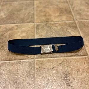 Under Armour Boys Navy Blue Webbed Athletic Belt Adjustable Silver Buckle Logo